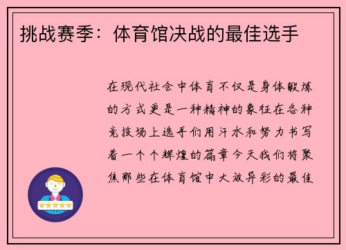 挑战赛季：体育馆决战的最佳选手